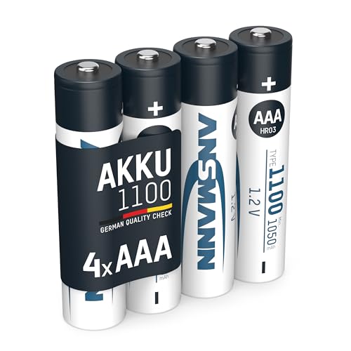 ANSMANN Akku AAA Typ 1100 mAh (min. 1050 mAh) NiMH 1,2 V (4 Stück) - Micro AAA Batterien wiederaufladbar, hohe Kapazität für hohen Strombedarf, ideal für Spielzeug, Kameras, Fernbedienung von Ansmann