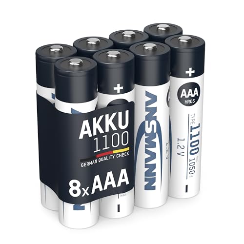 ANSMANN Akku AAA Typ 1100 mAh (min. 1050 mAh) NiMH 1,2 V (8 Stück) - Micro AAA Batterien wiederaufladbar, hohe Kapazität für hohen Strombedarf, niedrige Selbstentladung für längeren Spaß von Ansmann