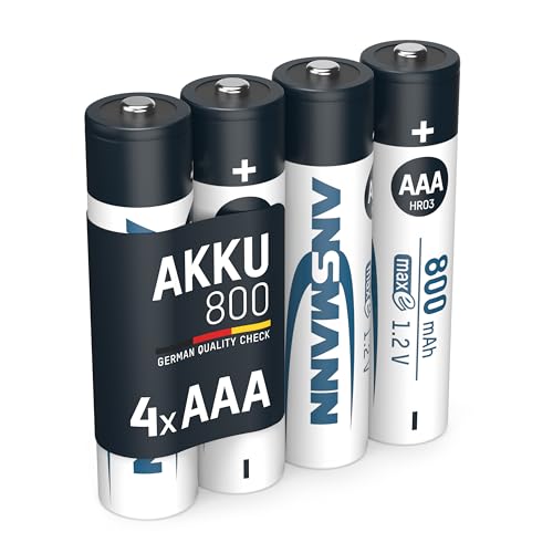 ANSMANN Akku AAA Typ 800 mAh NiMH 1,2 V (4 Stück) - Micro AAA Batterien wiederaufladbar, hohe Kapazität für hohen Strombedarf, niedrige Selbstentladung für hohen Strombedarf von Ansmann