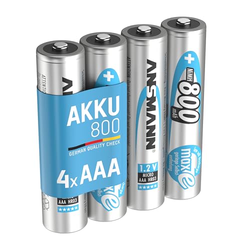 ANSMANN Akku AAA Typ 800 mAh NiMH 1,2 V (4 Stück) - Micro AAA Batterien wiederaufladbar, hohe Kapazität für hohen Strombedarf, niedrige Selbstentladung für hohen Strombedarf von Ansmann
