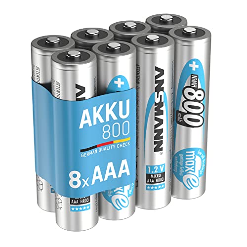 ANSMANN Akku AAA Typ 800 mAh NiMH 1,2 V (8 Stück) - Micro AAA Batterien wiederaufladbar, hohe Kapazität für hohen Strombedarf, niedrige Selbstentladung für hohen Strombedarf von Ansmann