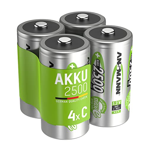 ANSMANN Akku C 2500 mAh NiMH 1,2 V (4 Stück) - Baby C Batterien wiederaufladbar, maxE geringe Selbstentladung für jahrelangen Einsatz in Spielzeug, Radio, Taschenlampe, etc von Ansmann