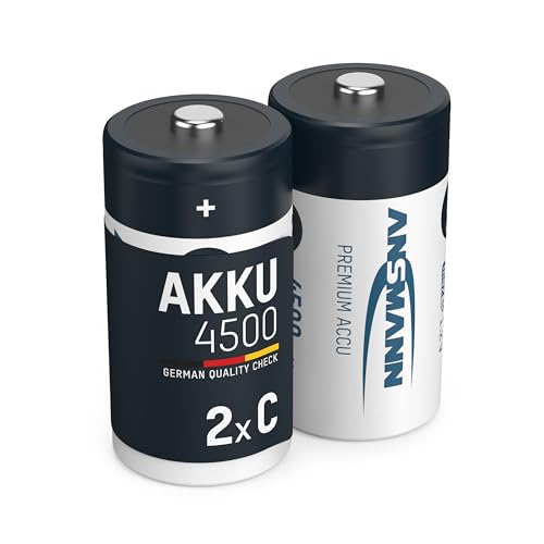 ANSMANN Akku C 4500 mAh NiMH 1,2 V (2 Stück) - Baby C Batterien wiederaufladbar, hohe Kapazität & maxE geringe Selbstentladung für hohen Strombedarf & jahrelangen Einsatz von Ansmann