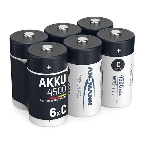 ANSMANN Akku Baby C 4500 mAh 1,2V NI-MH, 4 Stück, wiederaufladbar, hohe Kapazität und geringe Selbstentladung, ideal für Taschenlampe, Spielzeug, Radio, Ersatzakku von Ansmann