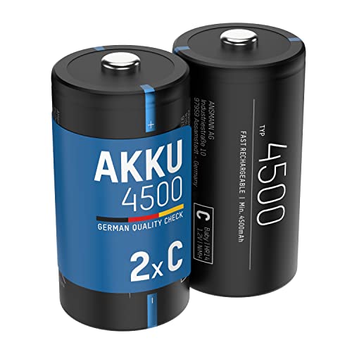ANSMANN Akku C 4500mAh NiMH 1,2V - Baby C Batterien wiederaufladbar mit geringer Selbstentladung ideal für Boombox, medizinische Geräte, Laterne, Taschenlampe (2 Stück) von Ansmann