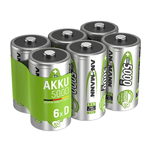 ANSMANN Akku D 5000 mAh NiMH 1,2 V (6 Stück) - Mono D Batterien wiederaufladbar, maxE geringe Selbstentladung für jahrelangen Einsatz in Spielzeug, Radio, Taschenlampe, etc von Ansmann