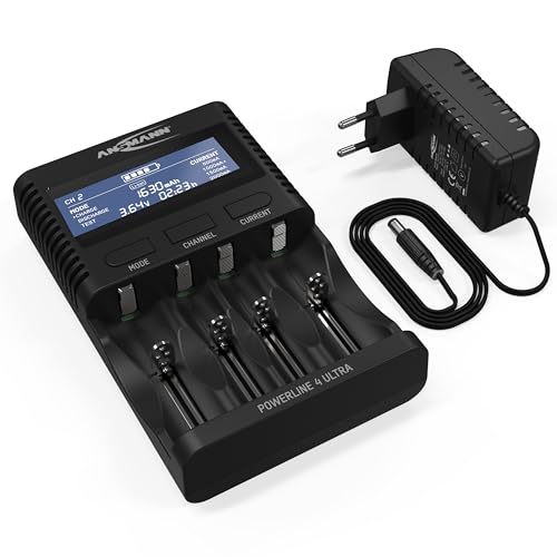 ANSMANN Akku Ladegerät für 1-4 NiMH Akkus AAA AA C D & Li-Ion 10340 bis 26650 3,6V/3,7V, 4 Ladeprogramme, lade per USB-Anschluss Powerbank Smartphone von Ansmann