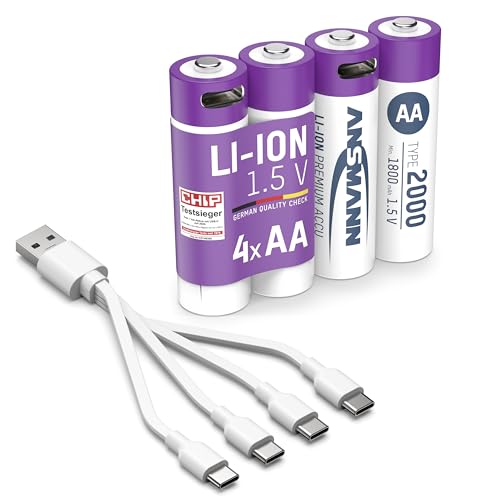 ANSMANN Akku Mignon AA Typ-C Anschluss Li-Ion 1800mAh 1,5V, 4 Stück, wiederaufladbar, ideal für Fernbedienung, Controller, Spielzeug, Funkgerät ANSMANN Akku Mignon AA Typ-C Anschluss Li-Ion 1800mAh 1,5V, 4 Stück, wiederaufladbar, ideal für Fernbedienung, Controller, Spielzeug, Funkgerät von Ansmann