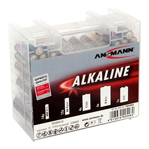 ANSMANN Alkaline Batterie Box 1.5V / Longlife Alkalibatterien / Sparpaket in einer robusten Vorratsbox inkl. 14x Micro AAA 12x Mignon AA 4x Baby C 4x Mono D 1x E-Block 9V / 35 Stück von Ansmann