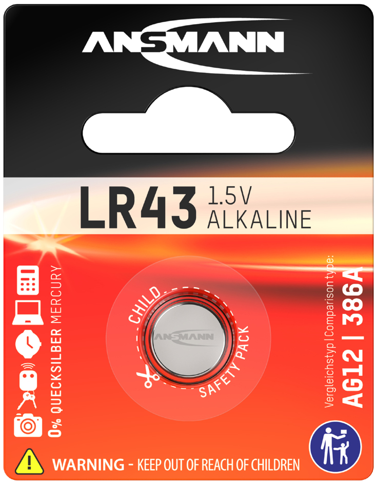 ANSMANN Alkaline Knopfzelle LR43/LR1142/AG12, 1,5 Volt von Ansmann