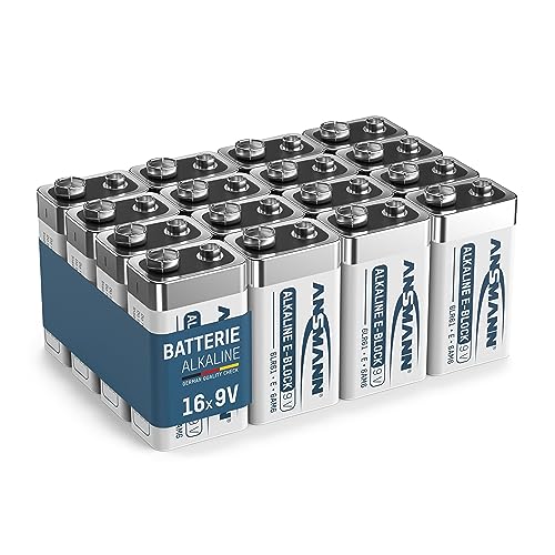 ANSMANN Alkaline longlife 9V Block Batterien (16 Stück Vorratspack) - Premium Qualität für höhere Leistung, 9V Batterie ideal für Rauchmelder, Bewegungsmelder, Alarmanlagen & Kohlenmonoxid Warnmelder von Ansmann