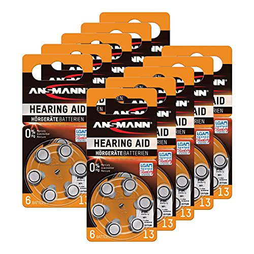 ANSMANN Hörgerätebatterien 13 orange Testsieger 60 Stück - Zink Luft Hörgeräte Batterien Typ 13 P13 ZL2 PR48 mit 1,4V - Knopfzelle mit besonders langer Laufzeit für Hörgerät & Hörverstärker von Ansmann