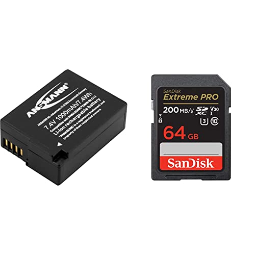 ANSMANN Kamera Akku DMW-BLC12 7,4V 1.000 mAh - Ideal für Panasonic Lumix G5 & SanDisk Extreme PRO SDXC UHS-I Speicherkarte 64 GB (V30 von Ansmann