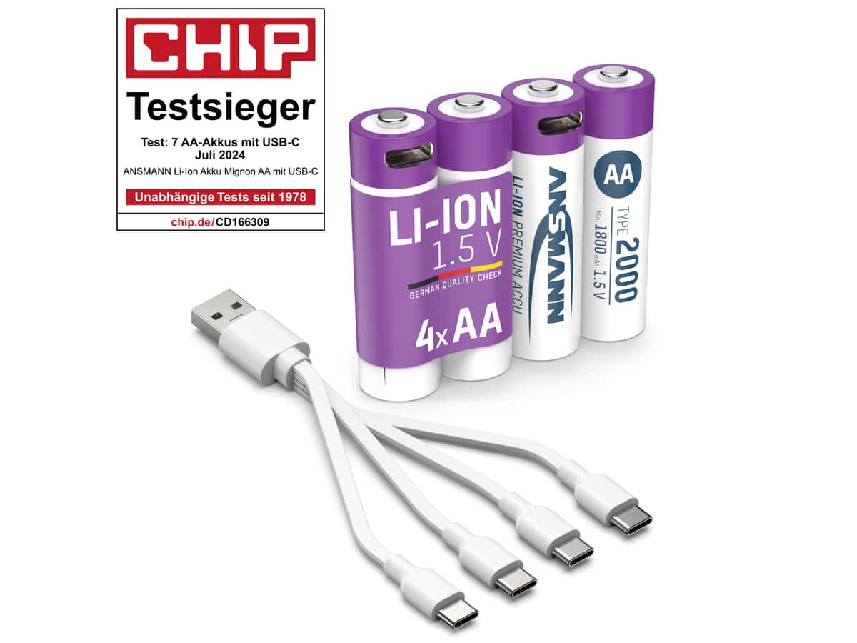 ANSMANN Li-Ion Mignon-Akku, AA, Typ 2000 (min. 1800mAh), 4 Stück von Ansmann