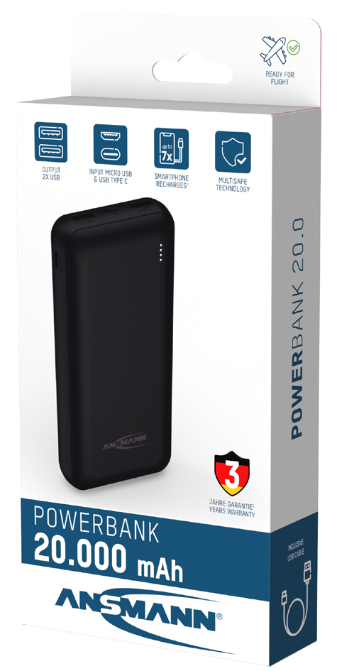 ANSMANN Mobiler Zusatzakku PB212, 20.000 mAh, schwarz von Ansmann