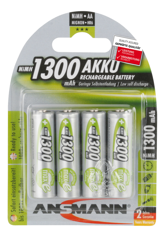 ANSMANN NiMH Akku, Mignon AA, 4er Blister, 1.300 mAh von Ansmann