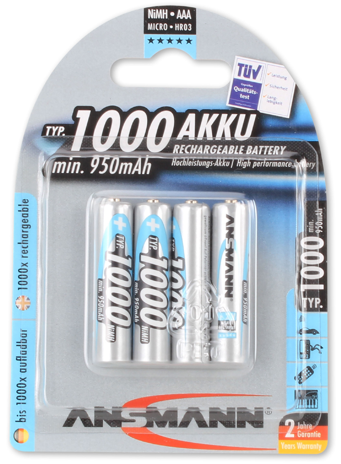 ANSMANN NiMH Akku Premium, Micro AAA, 1.000 mAh, 4er Blister von Ansmann