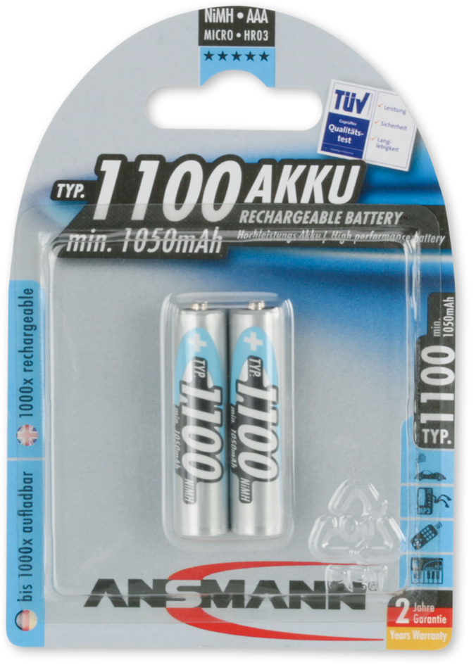 ANSMANN NiMH Akku Premium, Micro AAA, 1.100 mAh, 2er Blister von Ansmann