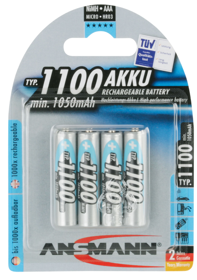 ANSMANN NiMH Akku Premium, Micro AAA, 1.100 mAh, 4er Blister ANSMANN NiMH Akku Premium, Micro AAA, 1.100 mAh, 4er Blister von Ansmann