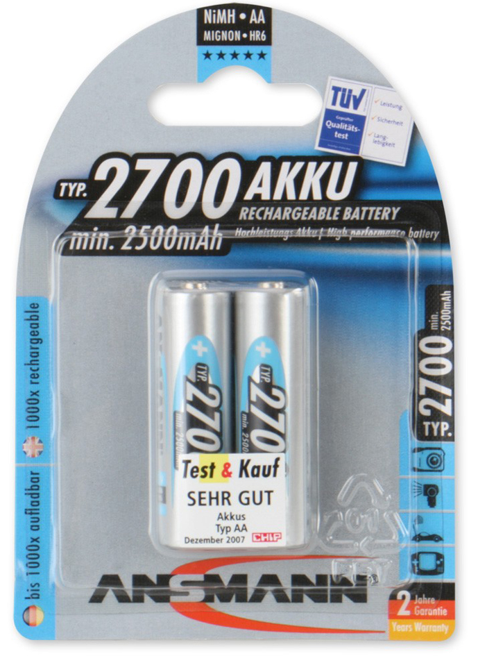 ANSMANN NiMH Akku Premium, Mignon AA, 2.700 mAh, 2er-Blister von Ansmann