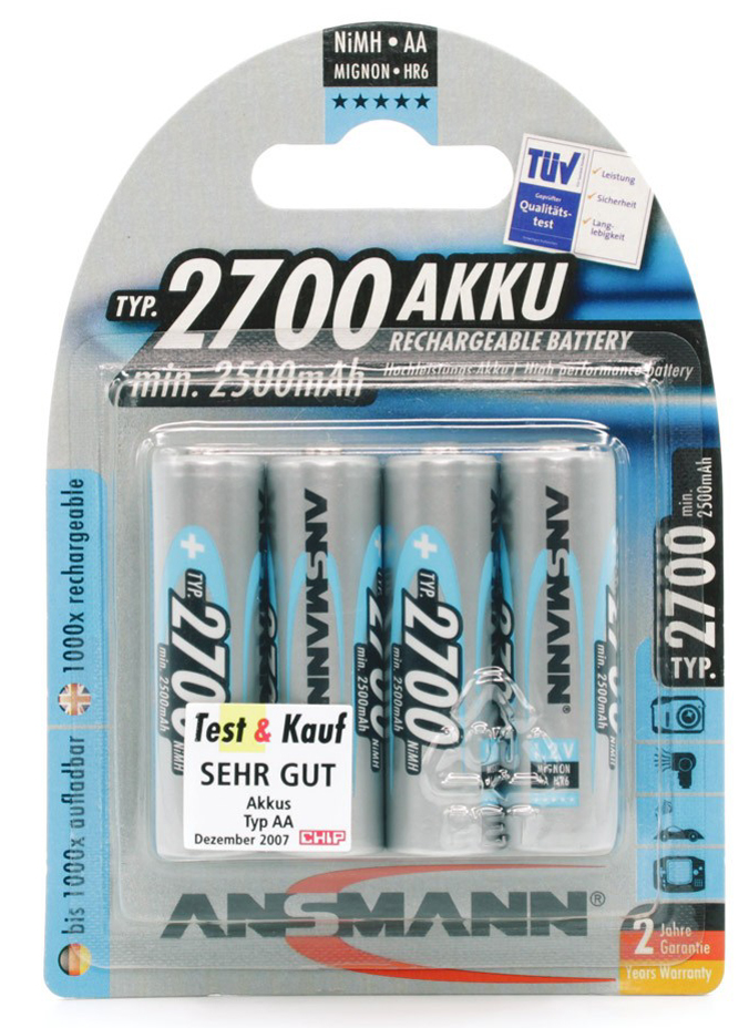 ANSMANN NiMH Akku Premium, Mignon AA, 2.700 mAh, 4er-Blister von Ansmann