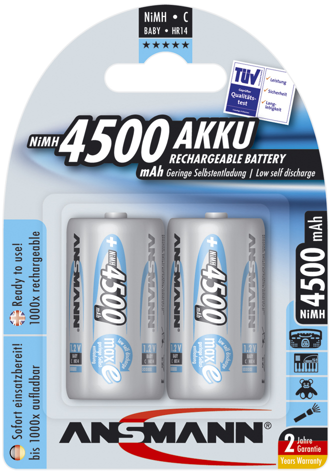 ANSMANN NiMH Akku max E, Baby (C), 4.500 mAh, 2er Blister von Ansmann