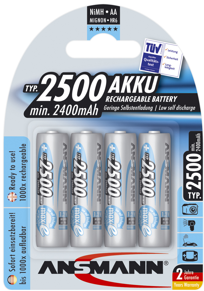 ANSMANN NiMH Akku maxE+, Mignon (AA) 2.500 mAh, 4er Blister von Ansmann