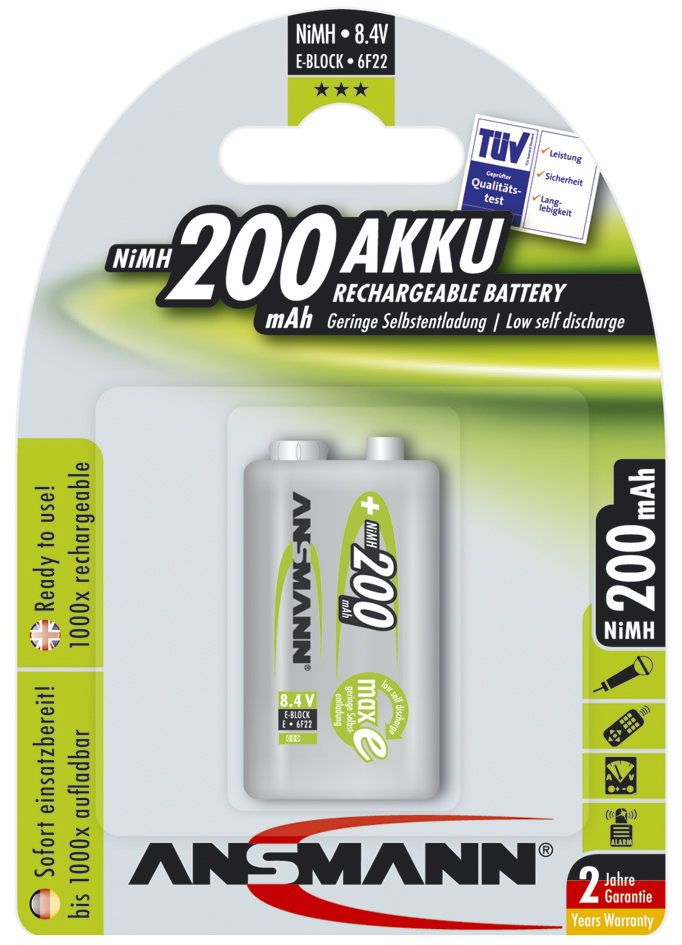 ANSMANN NiMH Akku maxE, 9V-Block, 200 mAh, 1er Blister von Ansmann