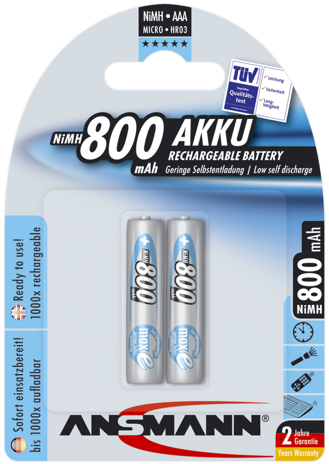 ANSMANN NiMH Akku maxE, Micro (AAA) 800 mAh, 2er Blister von Ansmann