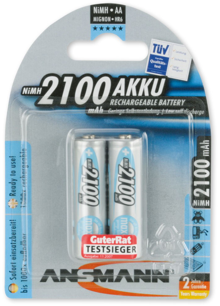 ANSMANN NiMH Akku maxE, Mignon (AA) 2.100 mAh, 2er Blister von Ansmann