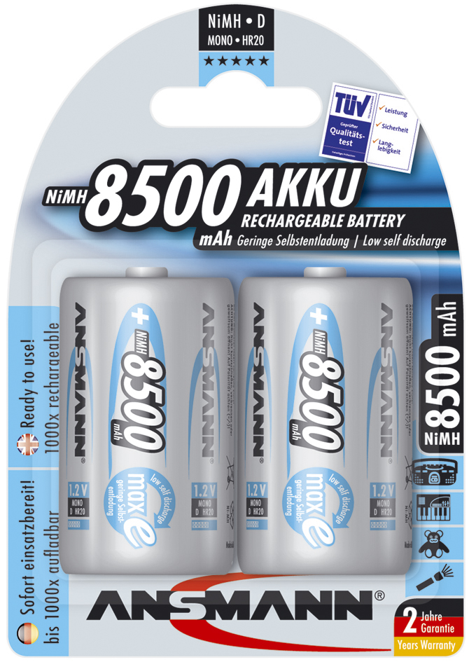 ANSMANN NiMH Akku maxE, Mono (D) 8.500 mAh, 2er Blister von Ansmann