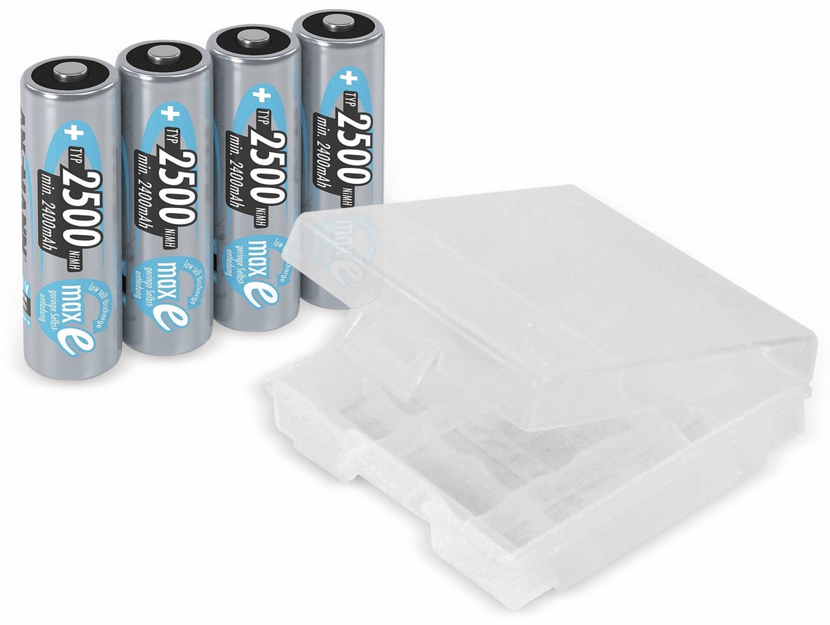 ANSMANN NiMH-Mignon-Akku, maxE, 2500 mAh, 4 Stück, mit Batterienbox von Ansmann