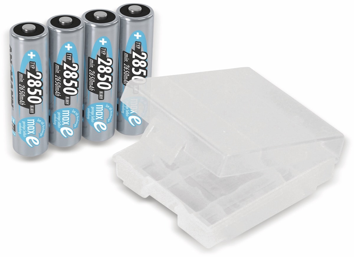 ANSMANN NiMH-Mignon-Akku 2850 mAh, 4 Stück, mit Batterienbox von Ansmann