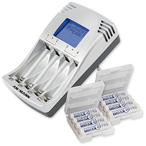 ANSMANN PhotoCam IV Akku-Ladegerät für Micro AAA/Mignon AA Akkus Steckerladegerät mit LCD-Anzeige + 8x AA Akkus maxE PRO von Ansmann
