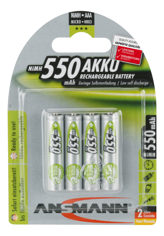 ANSMANN maxE NiMH Akku, Micro AAA, 4er Blister, 550 mAh von Ansmann