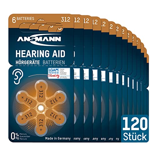 Ansmann 120x Hörgerätebatterien 312 braun - Typ PR41 1, 4 V Zink Luft Made in Germany - Batterie für Hörgeräte, Hörhilfen, Batterien, Hearing aids, 990-0128 von Ansmann