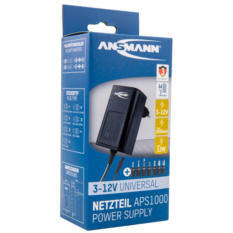 Ansmann APS 1000 Universal Steckernetzgerät 3 bis 12 Volt 1000mA Ansmann APS 1000 Universal Steckernetzgerät 3 bis 12 Volt 1000mA von Ansmann