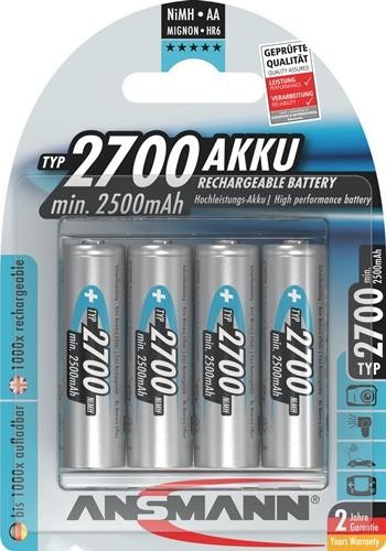 Ansmann Akkuzelle 1,2 V 2700 mAh R6-AA-Mignon HR6 4 4St./Blister 5030842 Ansmann Akkuzelle 1,2 V 2700 mAh R6-AA-Mignon HR6 4 4St./Blister 5030842 von Ansmann