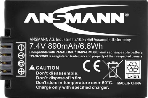 Ansmann DMW-BMB9E Kamera-Akku ersetzt Original-Akku (Kamera) DMW-BMB9E 7.4V 890 mAh von Ansmann