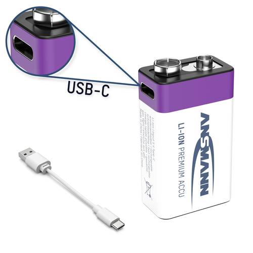 Ansmann E-Block USB-C 9V Block-Akku Li-Ion 400 mAh 9V 1St. von Ansmann