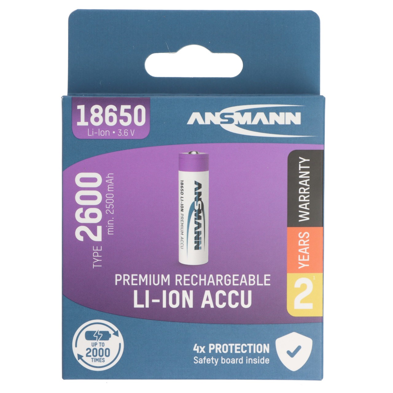 Ansmann Li-Ion Akku 18650 Lithium-Ionen Akku 3,6 Volt 2600mAh, 9.36Wh, 69,8x18mm,5geschützter Akku durch Sicherheitsbeschaltung Ansmann Li-Ion Akku 18650 Lithium-Ionen Akku 3,6 Volt 2600mAh, 9.36Wh, 69,8x18mm,5geschützter Akku durch Sicherheitsbeschaltung von Ansmann