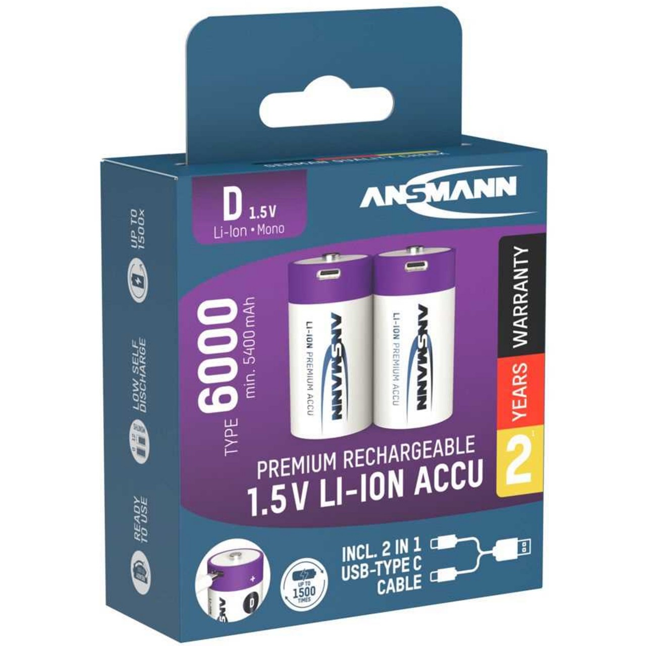 Ansmann Li-ion Akku Mono D 1,5V 6000mAh, 1314-0005, 2er Blister Ansmann Li-ion Akku Mono D 1,5V 6000mAh, 1314-0005, 2er Blister von Ansmann