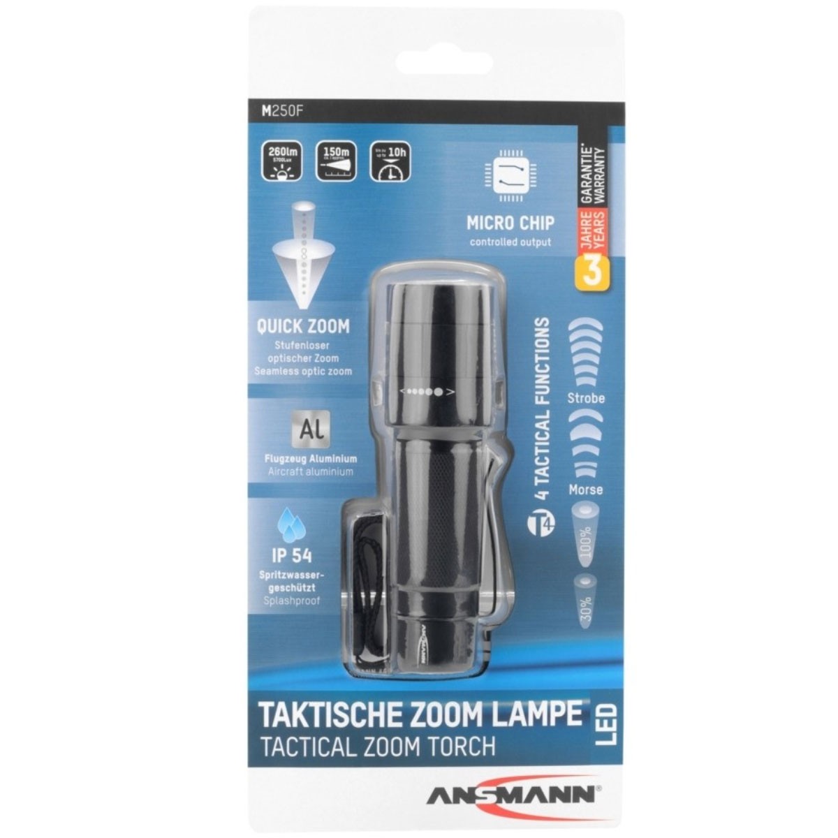Ansmann M250F Professionelle LED-Taschenlampe mit der stufen- sowie endlosen Fokussierung Ansmann M250F Professionelle LED-Taschenlampe mit der stufen- sowie endlosen Fokussierung von Ansmann