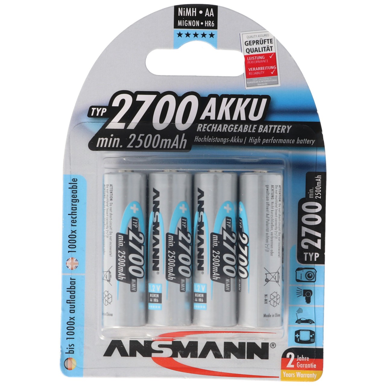 Ansmann NiMH 1,2V AA 2700mAh Photo Akku 4 Stück inkl. AccuSafe Ansmann NiMH 1,2V AA 2700mAh Photo Akku 4 Stück inkl. AccuSafe von Ansmann