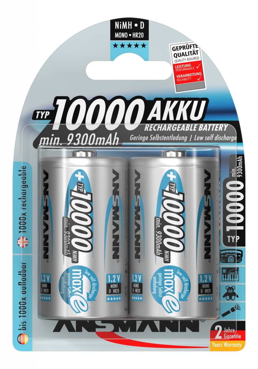Ansmann NiMH-Akku Mono 10000mAh 2er Blister Ansmann NiMH-Akku Mono 10000mAh 2er Blister von Ansmann