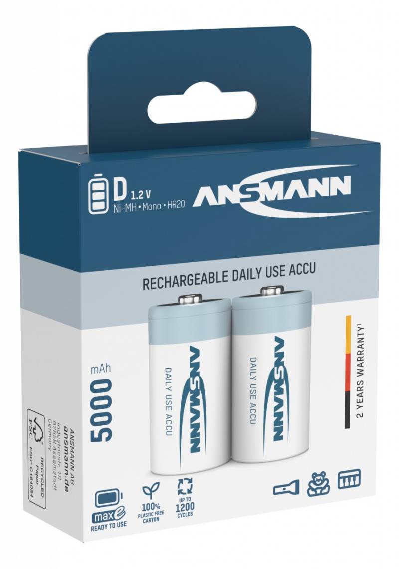 Ansmann NiMH-Akku Mono 5000mAh 2er Blister von Ansmann