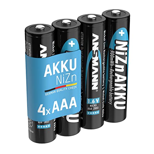 Ansmann Nickel-Zink Akku AAA 1,6V 550mAh (900mWh) Micro NiZn/Ni-Zn Accu AAA wiederaufladbare Batterien AAA - Ersatz für 1,5V Einwegbatterien (4 Stück), Schwarz, Blau, 1321-0001 von Ansmann
