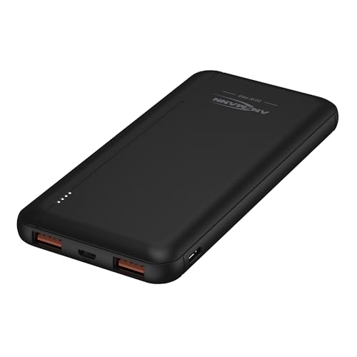 Ansmann Powerbank 10000mAh USB-C 20W, Schnelllade Power Bank mit 2X USB-A & 1x USB C Ausgang, Power Delivery und Quick Charge, Ladegerät Kompatibel mit iPhone 13 pro/12 Samsung S21 Huawei iPad Schwarz von Ansmann