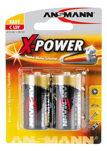 Ansmann X-Power Alkaline Batterie Baby C LR14 Longlife Alkalibatterie für extrem hohen Strombedarf (2er Pack), Schwarz, 2 Stück von Ansmann