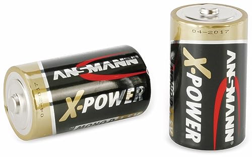Ansmann X-Power Alkaline Batterie Mono D LR20 Longlife Alkalibatterie für extrem hohen Strombedarf (2er Pack), Schwarz, 2 Stück von Ansmann